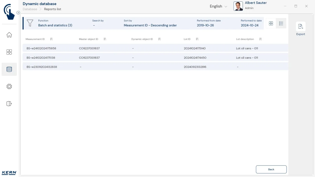 KERN EasyTouch SET-16 Batch and Statistics
