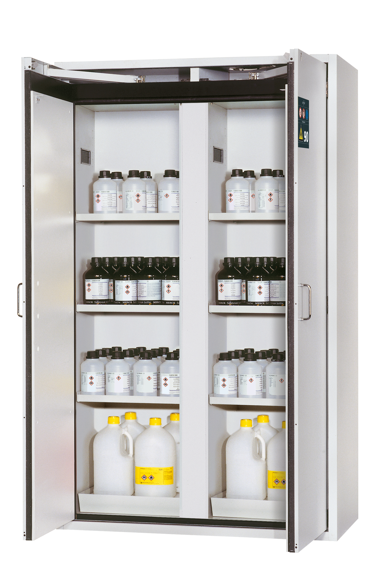 Sicherheitsschrank Typ 90, 120 cm breit, 2 Flügeltüren mit Türfeststellung, mit zweitem Abteil – asecos S-CLASSIC-90