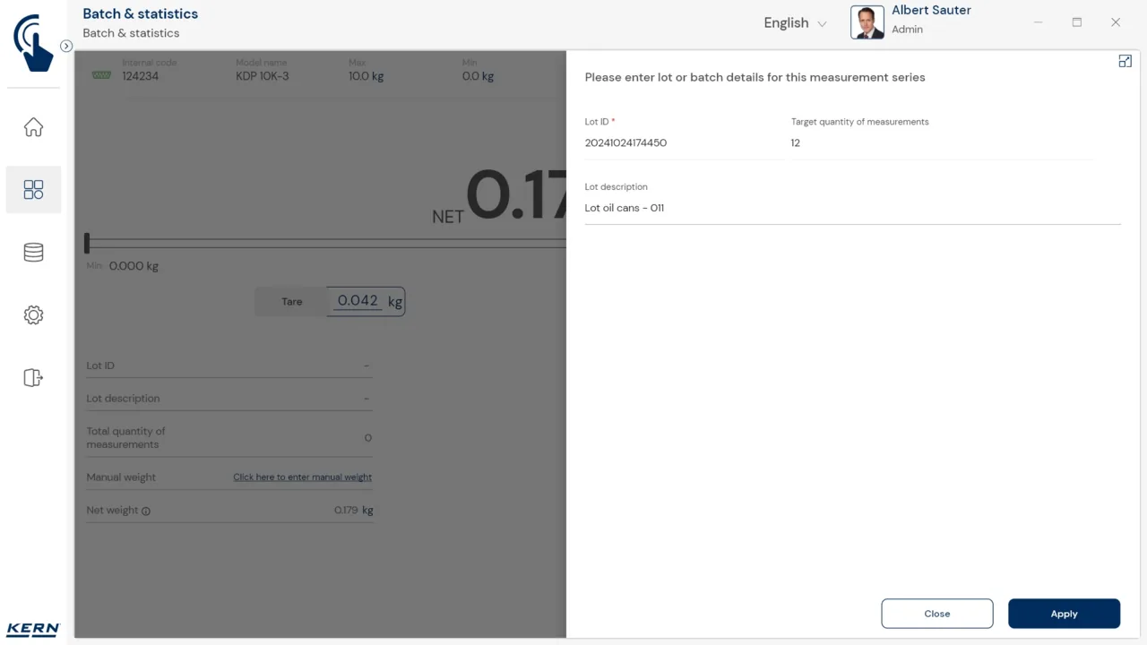 KERN EasyTouch SET-16 Batch and Statistics