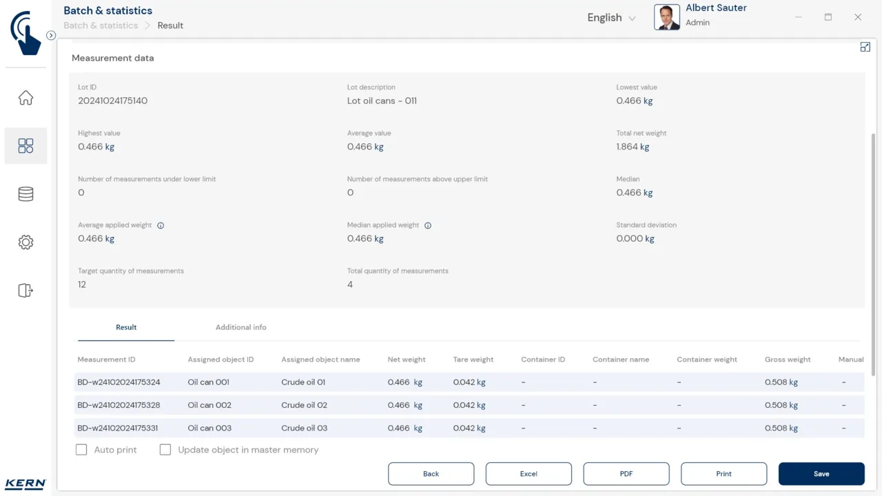 KERN EasyTouch SET-16 Batch and Statistics KERN EasyTouch SET-16 Batch and Statistics