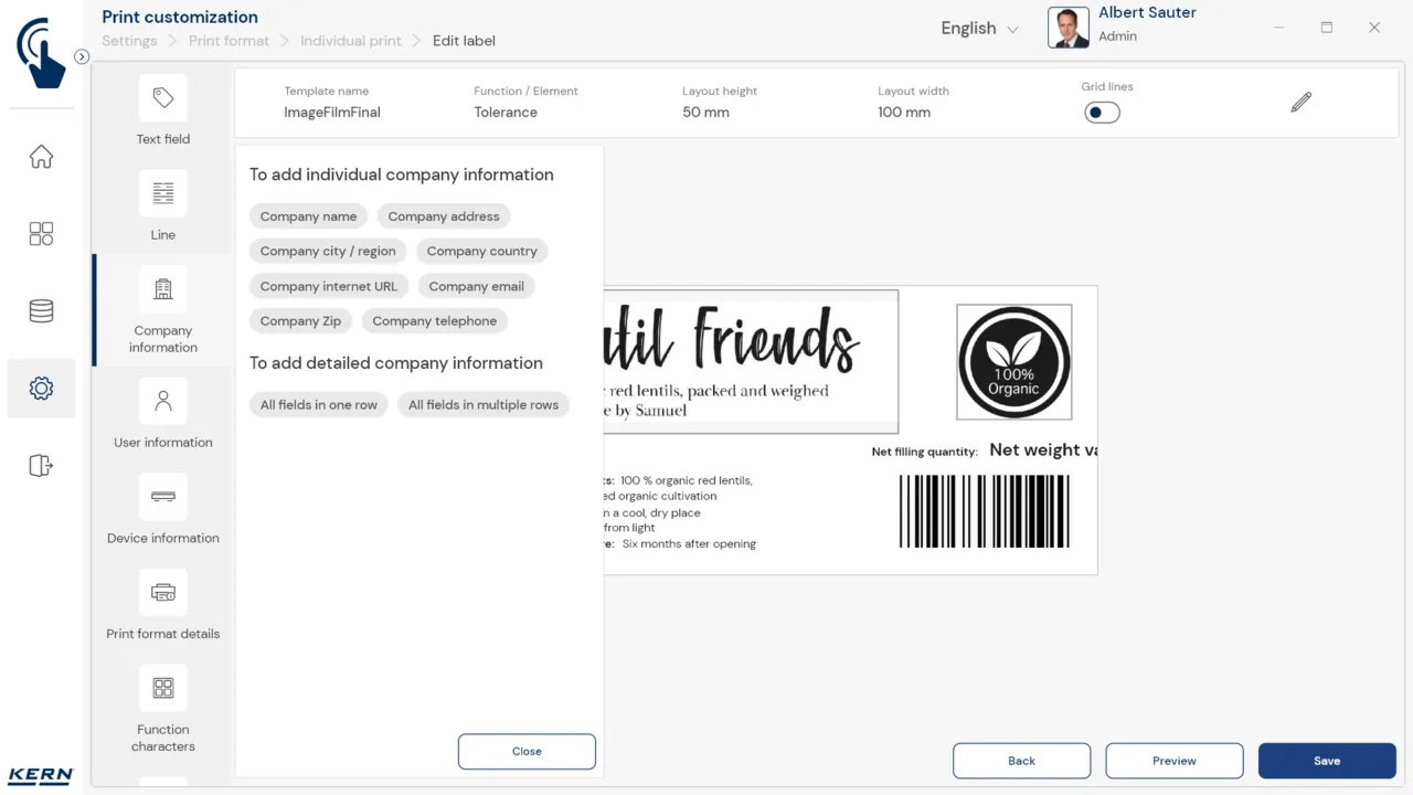 KERN EasyTouch SET-14 Individual Print