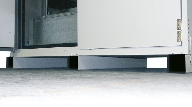 Transportsockel Höhe = 100 mm für Sicherheitsschränke XL90, Stahl pulverbeschichtet Lichtgrau RAL 7035, Maße 1112x1114x100 mm