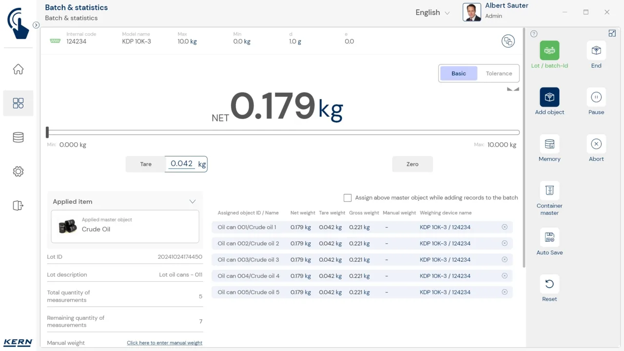 KERN EasyTouch SET-16 Batch and Statistics KERN EasyTouch SET-16 Batch and Statistics