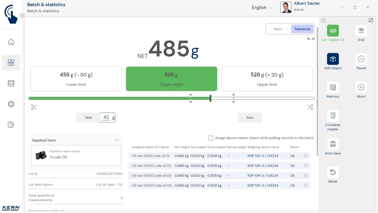 KERN EasyTouch SET-16 Batch and Statistics
