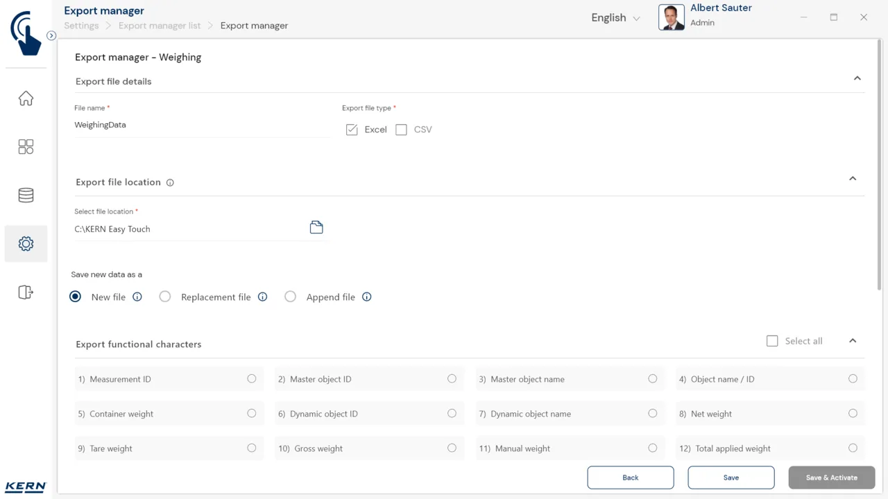 KERN EasyTouch SET-37 Export Manager KERN EasyTouch SET-37 Export Manager