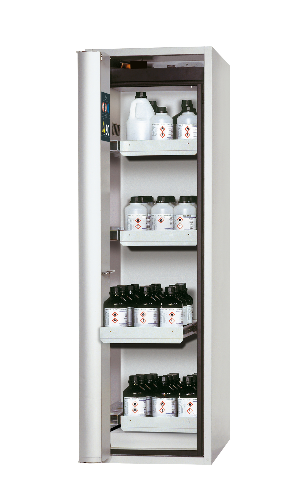 Sicherheitsschrank Typ 90, 60 cm breit, 75 cm tief, 1 Falttür mit Türfeststellung – asecos S-PHOENIX-90