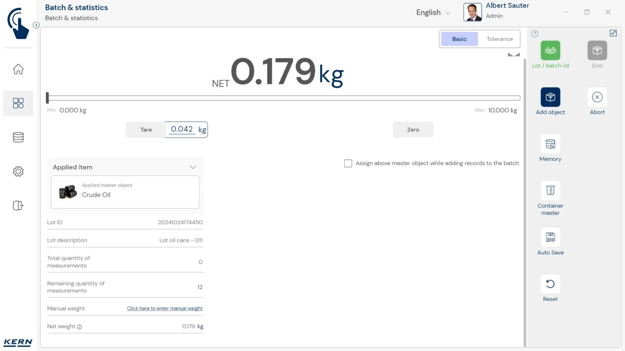 KERN EasyTouch SET-16 Batch and Statistics KERN EasyTouch SET-16 Batch and Statistics