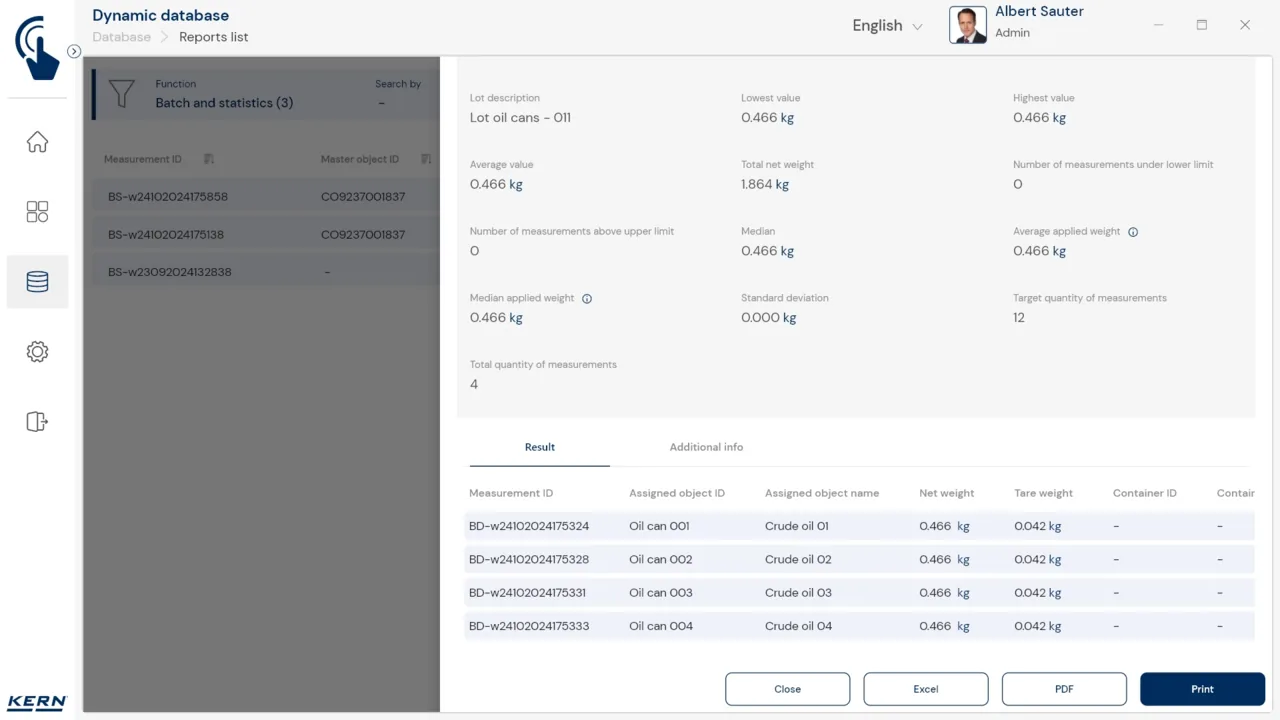 KERN EasyTouch SET-16 Batch and Statistics KERN EasyTouch SET-16 Batch and Statistics