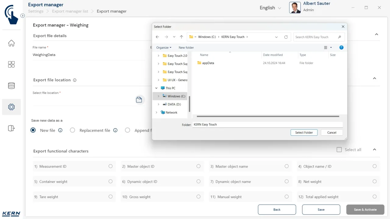 KERN EasyTouch SET-37 Export Manager