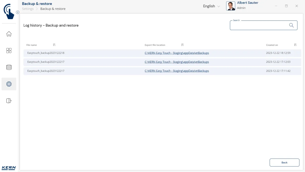 KERN EasyTouch SET-46 Backup Scheduler