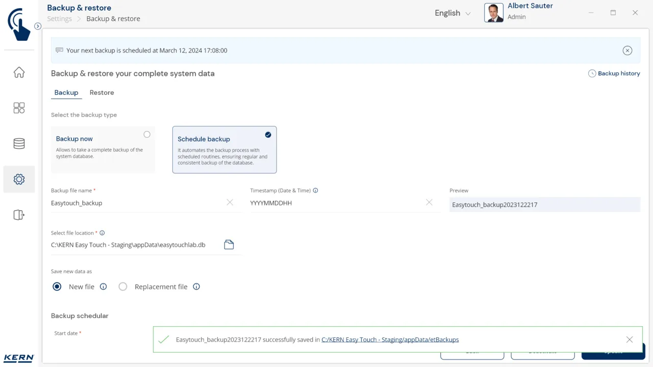 KERN EasyTouch SET-46 Backup Scheduler