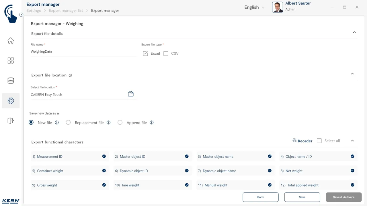 KERN EasyTouch SET-37 Export Manager